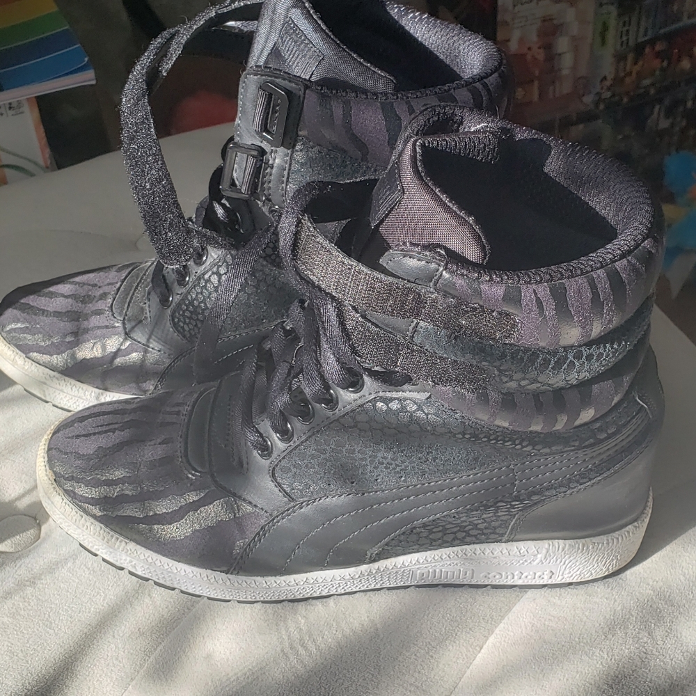 PUMA SPORT HIGH TOP WEDGE SNEAKER SHOES ZEBRA